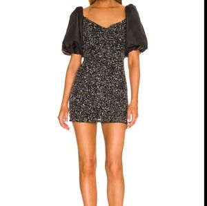 Revolve Tularosa Allison Silver Beaded Sequin Dress with Puff Sleeves Party